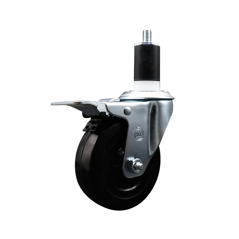 Soft Rubber Expanding Stem Swivel Caster with 4 Inch Black Wheel and 1-1/2" Stem & Total Locking Brake - 200 lbs. Capacity Per Caster - Service Caster Brand — photo 1
