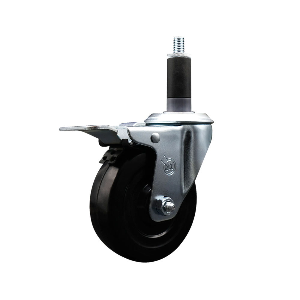 Soft Rubber Expanding Stem Swivel Caster with 4 Inch Black Wheel and 1-1/8" Stem & Total Locking Brake - 200 lbs. Capacity Per Caster - Service Caster Brand — photo 1