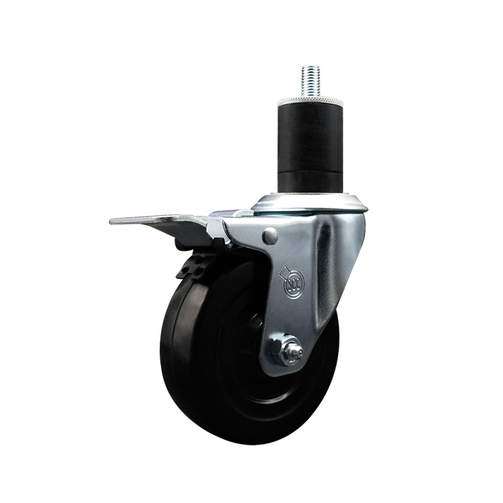 Soft Rubber Expanding Stem Swivel Caster with 4 Inch Black Wheel and 1-3/4" Stem & Total Locking Brake - 200 lbs. Capacity Per Caster - Service Caster Brand — photo 1