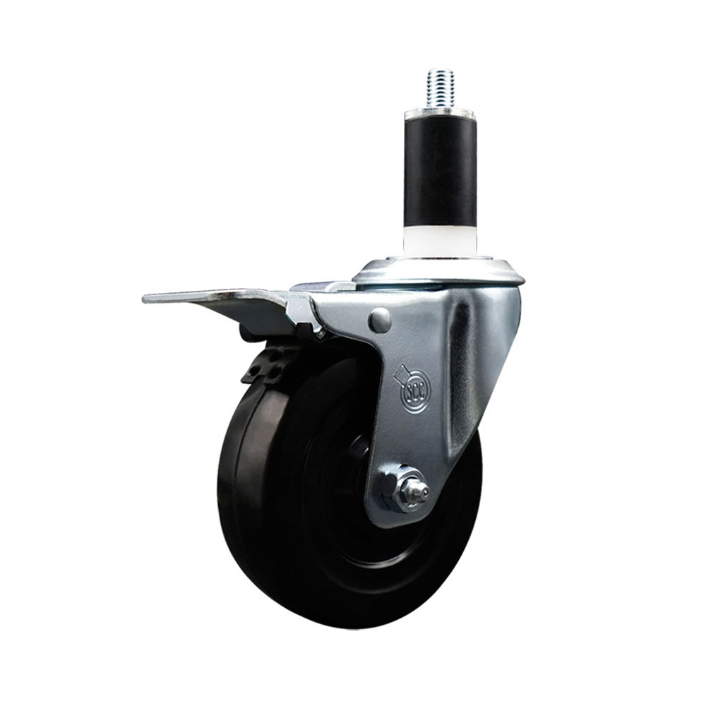 Hard Rubber Swivel Expanding Stem Caster w/4" x 1.25" Black Wheel and 1-3/8" Stem & Total Locking Brake - 300 lbs Capacity/Caster - Service Caster Brand — photo 1