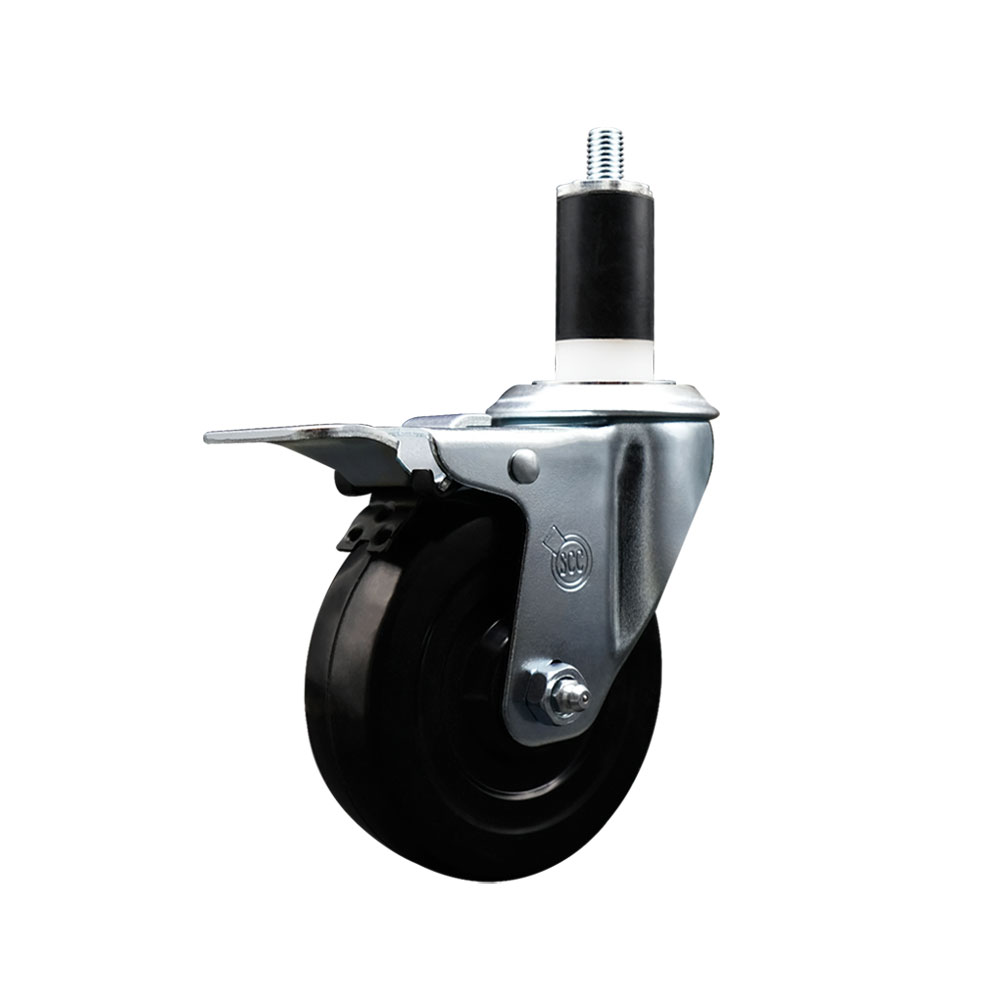 Soft Rubber Expanding Stem Swivel Caster with 4 Inch Black Wheel and 1-3/8" Stem & Total Locking Brake - 200 lbs. Capacity Per Caster - Service Caster Brand — photo 1