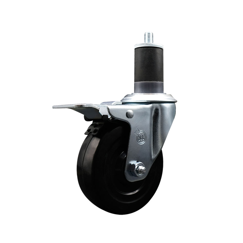 Soft Rubber Expanding Stem Swivel Caster with 4 Inch Black Wheel and 1-5/8" Stem & Total Locking Brake - 200 lbs. Capacity Per Caster - Service Caster Brand — photo 1