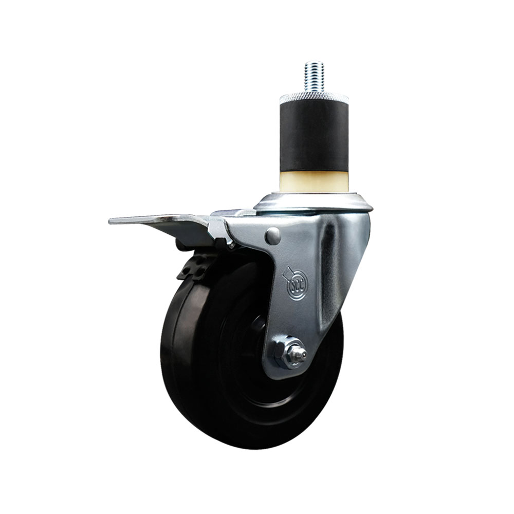 Soft Rubber Expanding Stem Swivel Caster with 4 Inch Black Wheel and 1-7/8" Stem & Total Locking Brake - 200 lbs. Capacity Per Caster - Service Caster Brand — photo 1