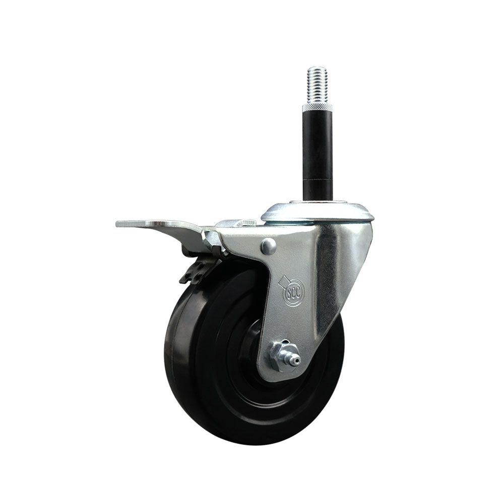 Soft Rubber Expanding Stem Swivel Caster with 4 Inch Black Wheel and 3/4" Stem & Total Locking Brake - 200 lbs. Capacity Per Caster - Service Caster Brand — photo 1