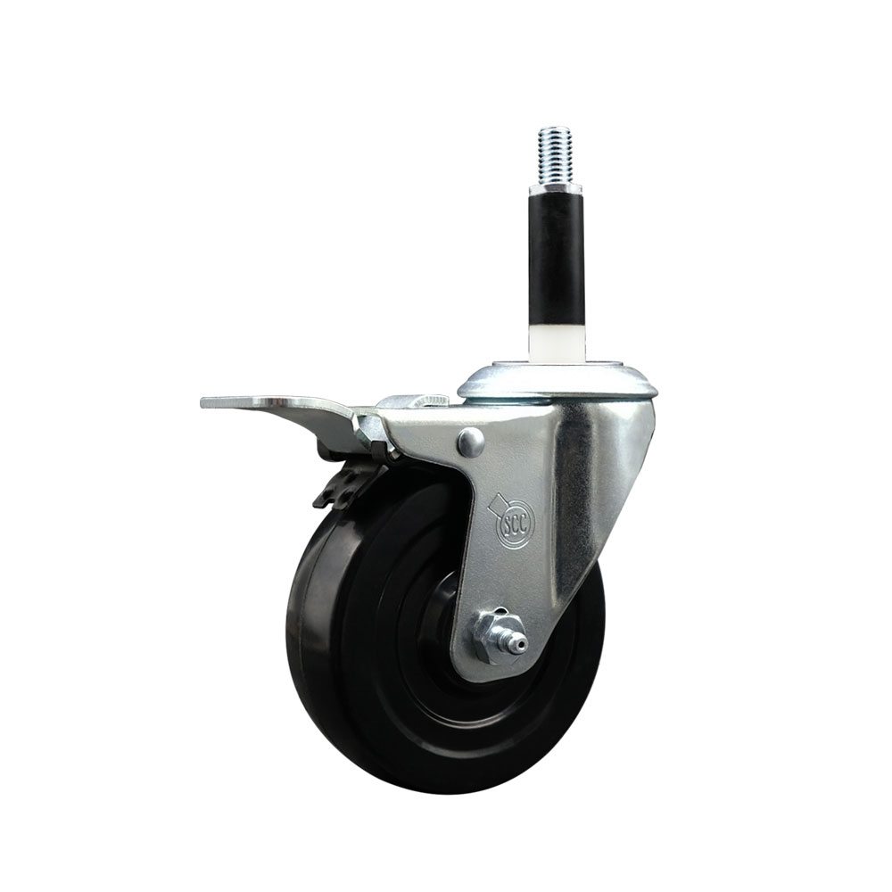 Stainless Steel Soft Rubber Expanding Stem Swivel Caster with 4 Inch Black Wheel and 7/8" Stem & Total Locking Brake - 200 lbs. Capacity Per Caster - Service Caster Brand — photo 1