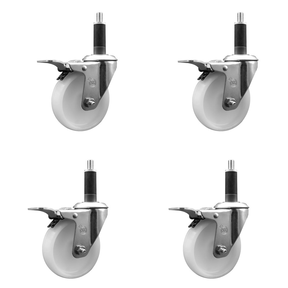 Nylon Swivel Expanding Stem Caster Set of 4 with 4 Inch White Wheel and 1" Stems - Includes 4 Swivel with Total Lock Brakes - 1200 lbs. Total Capacity - Service Caster Brand — photo 1