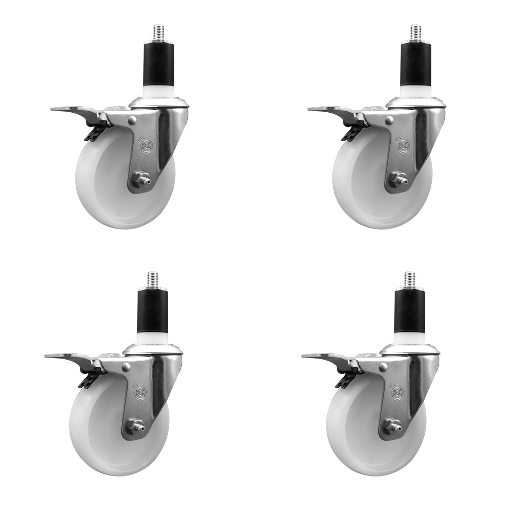 Stainless Steel Nylon Swivel Expanding Stem Caster Set of 4 with 4 Inch White Wheels and 1-1/2" Stems  - Includes 4 Swivel with Total Lock Brakes - 1200 lbs. Total Capacity - Service Caster Brand — photo 1