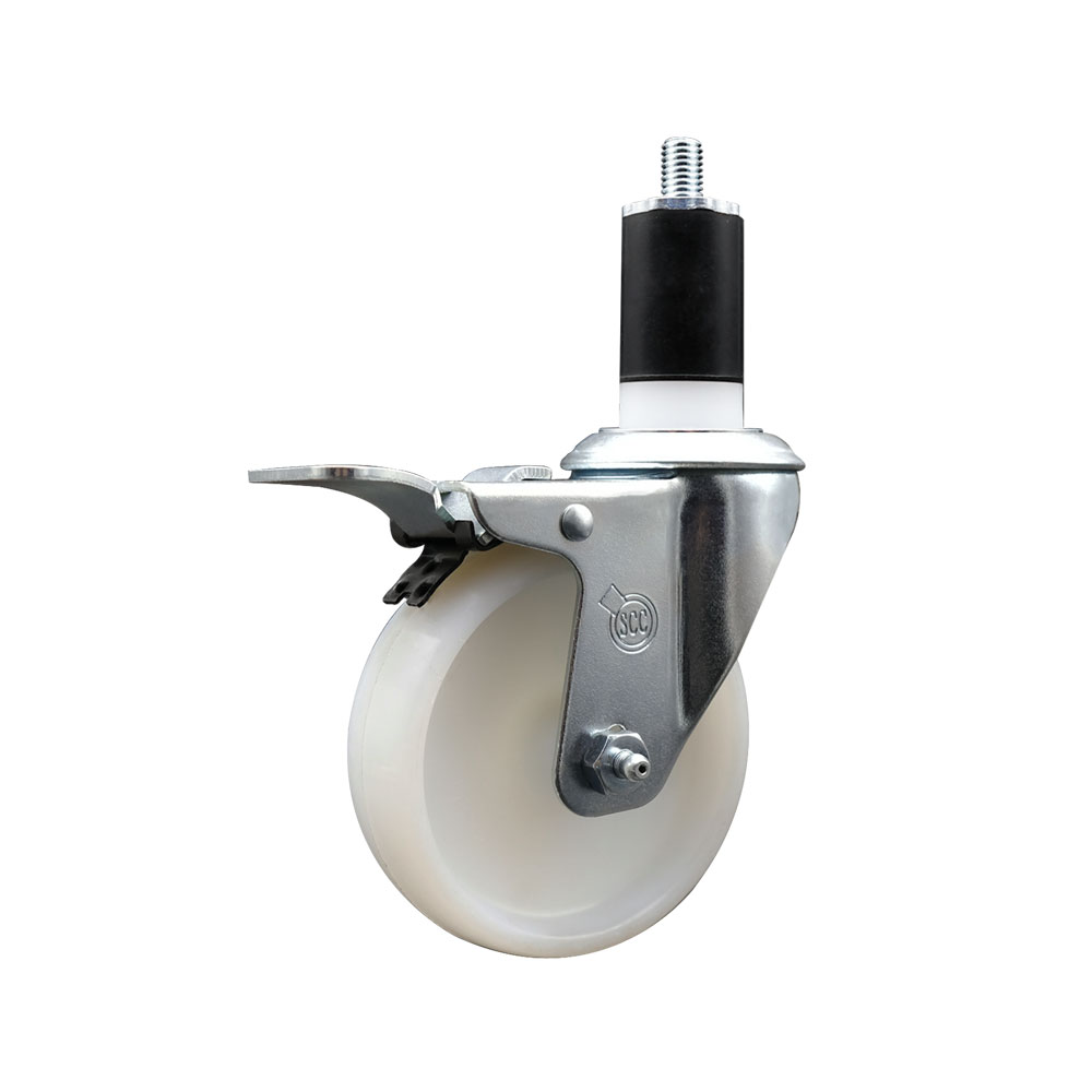 Nylon Expanding Stem Swivel Caster with 4 Inch White Wheel and 1-1/2" Stem & Total Locking Brake - 300 lbs. Capacity Per Caster - Service Caster Brand — photo 1