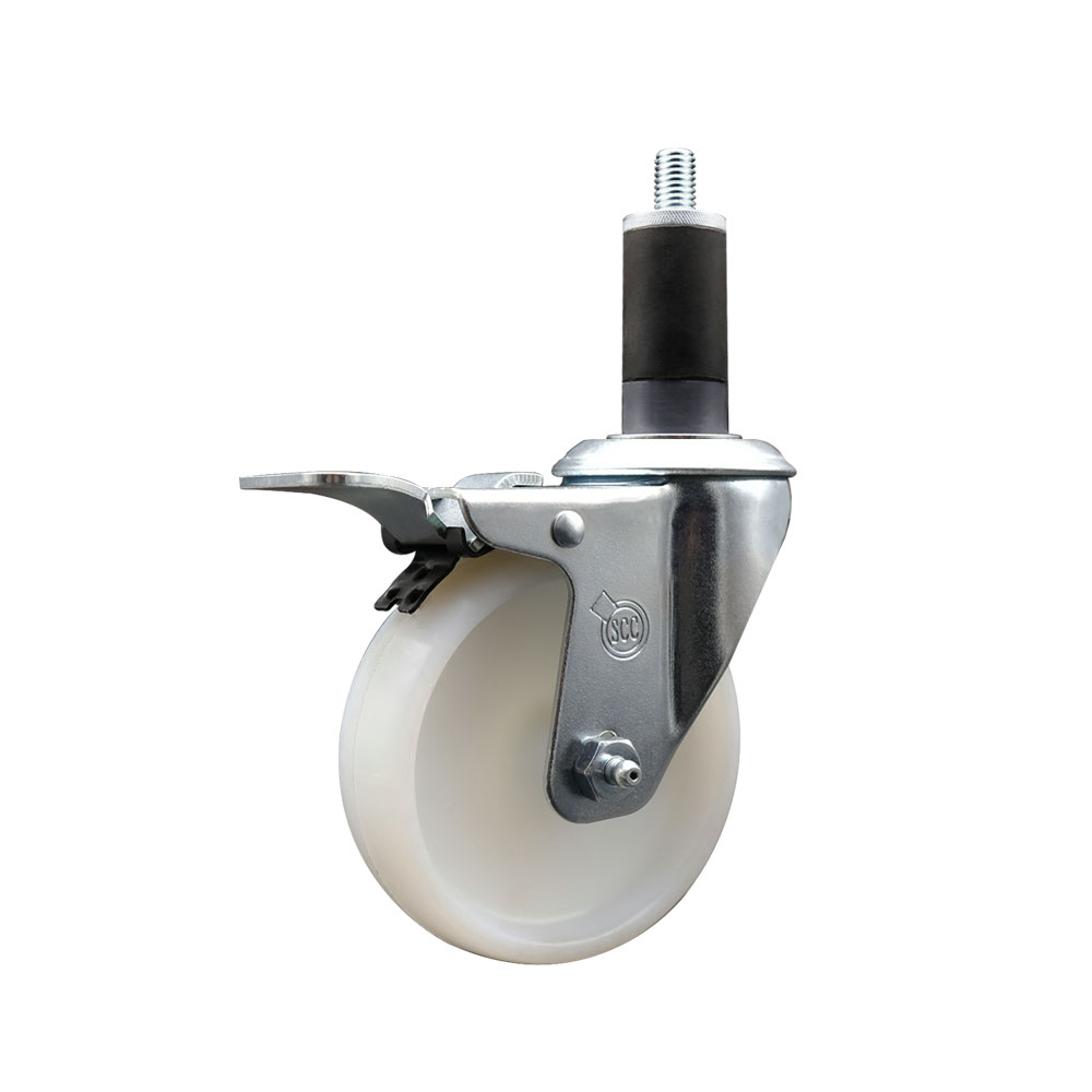 Nylon Expanding Stem Swivel Caster with 4 Inch White Wheel and 1-1/4" Stem & Total Locking Brake - 300 lbs. Capacity Per Caster - Service Caster Brand — photo 1
