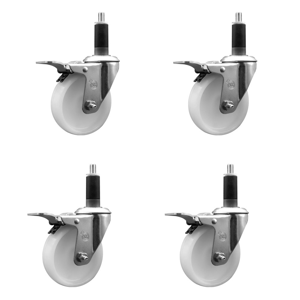 Nylon Swivel Expanding Stem Caster Set of 4 with 4 Inch White Wheel and 1-1/8" Stems - Includes 4 Swivel with Total Lock Brakes - 1200 lbs. Total Capacity - Service Caster Brand — photo 1