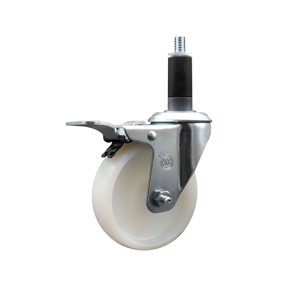 Stainless Steel Nylon Expanding Stem Swivel Caster with 4 Inch White Wheel and 1-1/8" Stem & Total Locking Brake - 300 lbs. Capacity Per Caster - Service Caster Brand — photo 1