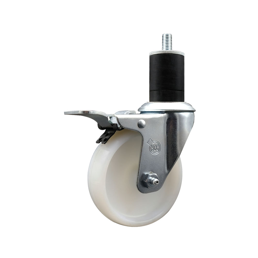 Nylon Expanding Stem Swivel Caster with 4 Inch White Wheel and 1-3/4" Stem & Total Locking Brake - 300 lbs. Capacity Per Caster - Service Caster Brand — photo 1