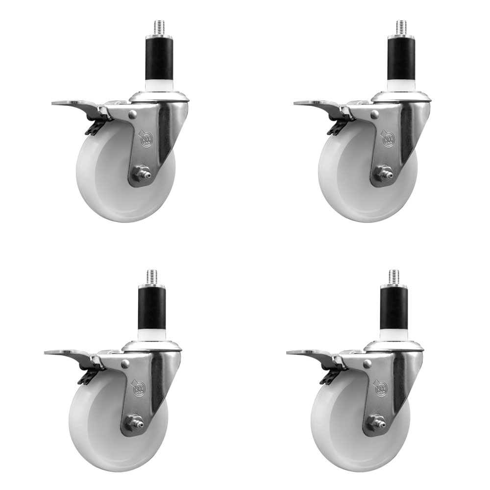 Nylon Swivel Expanding Stem Caster Set of 4 with 4 Inch White Wheel and 1-3/8" Stems - Includes 4 Swivel with Total Lock Brakes - 1200 lbs. Total Capacity - Service Caster Brand — photo 1