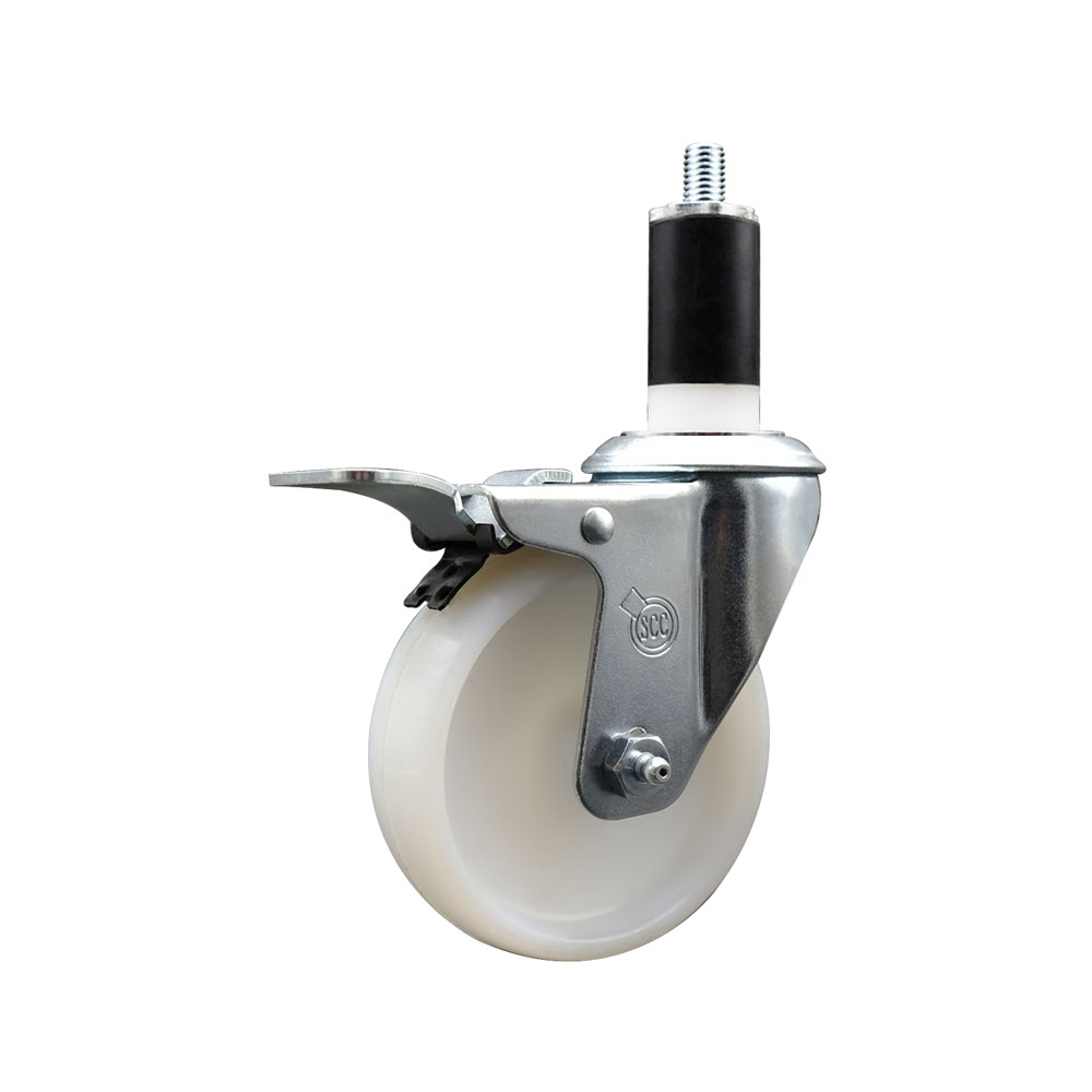 Nylon Expanding Stem Swivel Caster with 4 Inch White Wheel and 1-3/8" Stem & Total Locking Brake - 300 lbs. Capacity Per Caster - Service Caster Brand — photo 1