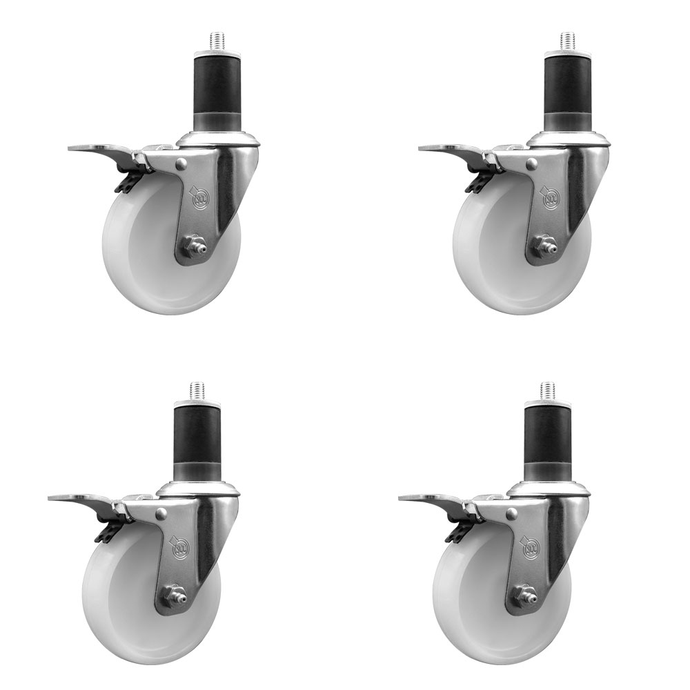 Nylon Swivel Expanding Stem Caster Set of 4 with 4 Inch White Wheel and 1-5/8" Stems - Includes 4 Swivel with Total Lock Brakes - 1200 lbs. Total Capacity - Service Caster Brand — photo 1