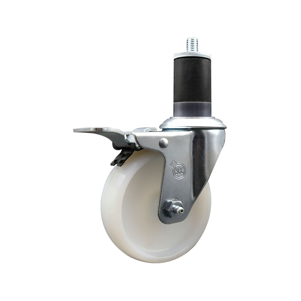 Nylon Expanding Stem Swivel Caster with 4 Inch White Wheel and 1-5/8" Stem & Total Locking Brake - 300 lbs. Capacity Per Caster - Service Caster Brand — photo 1