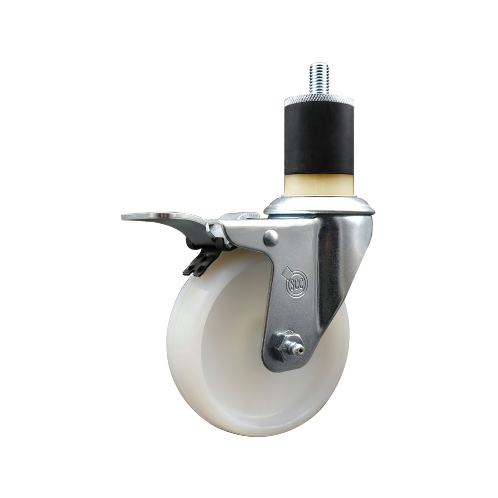 Stainless Steel Nylon Expanding Stem Swivel Caster with 4 Inch White Wheel and 1-7/8" Stem & Total Locking Brake - 300 lbs. Capacity Per Caster - Service Caster Brand — photo 1