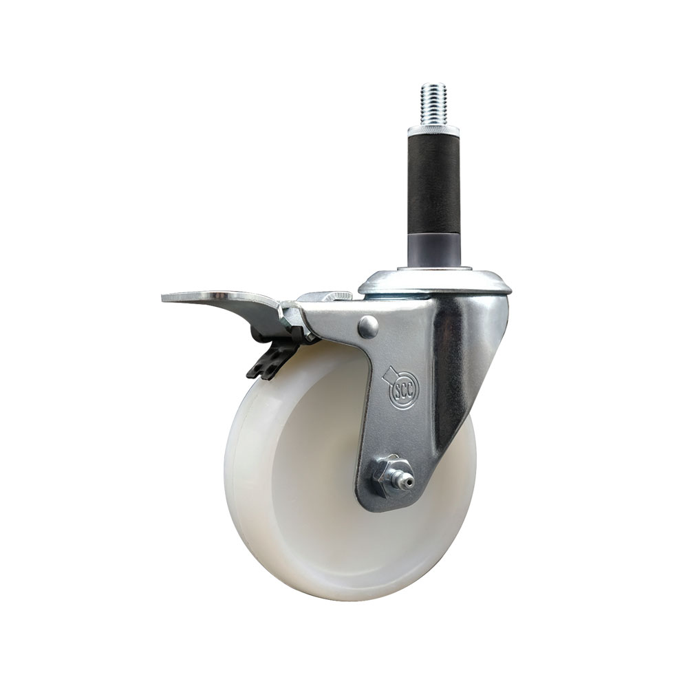 Nylon Expanding Stem Swivel Caster with 4 Inch White Wheel and 1" Stem & Total Locking Brake - 300 lbs. Capacity Per Caster - Service Caster Brand — photo 1
