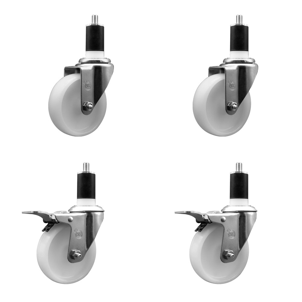 Nylon Swivel Expanding Stem Caster Set of 4 with 4 Inch White Wheel and 1-1/2" Stems  - Includes 2 Swivel with Total Locking Brakes and 2 Swivel - 1200 lbs. Total Capacity - Service Caster Brand — photo 1