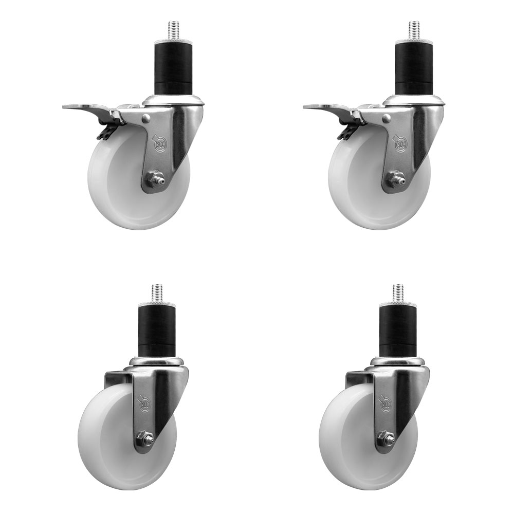 Stainless Steel Nylon Swivel Expanding Stem Caster Set of 4 with 4 Inch White Wheels and 1-3/4" Stems - Includes 2 Swivel with Total Locking Brakes - 1200 lbs. Total Capacity - Service Caster Brand — photo 1