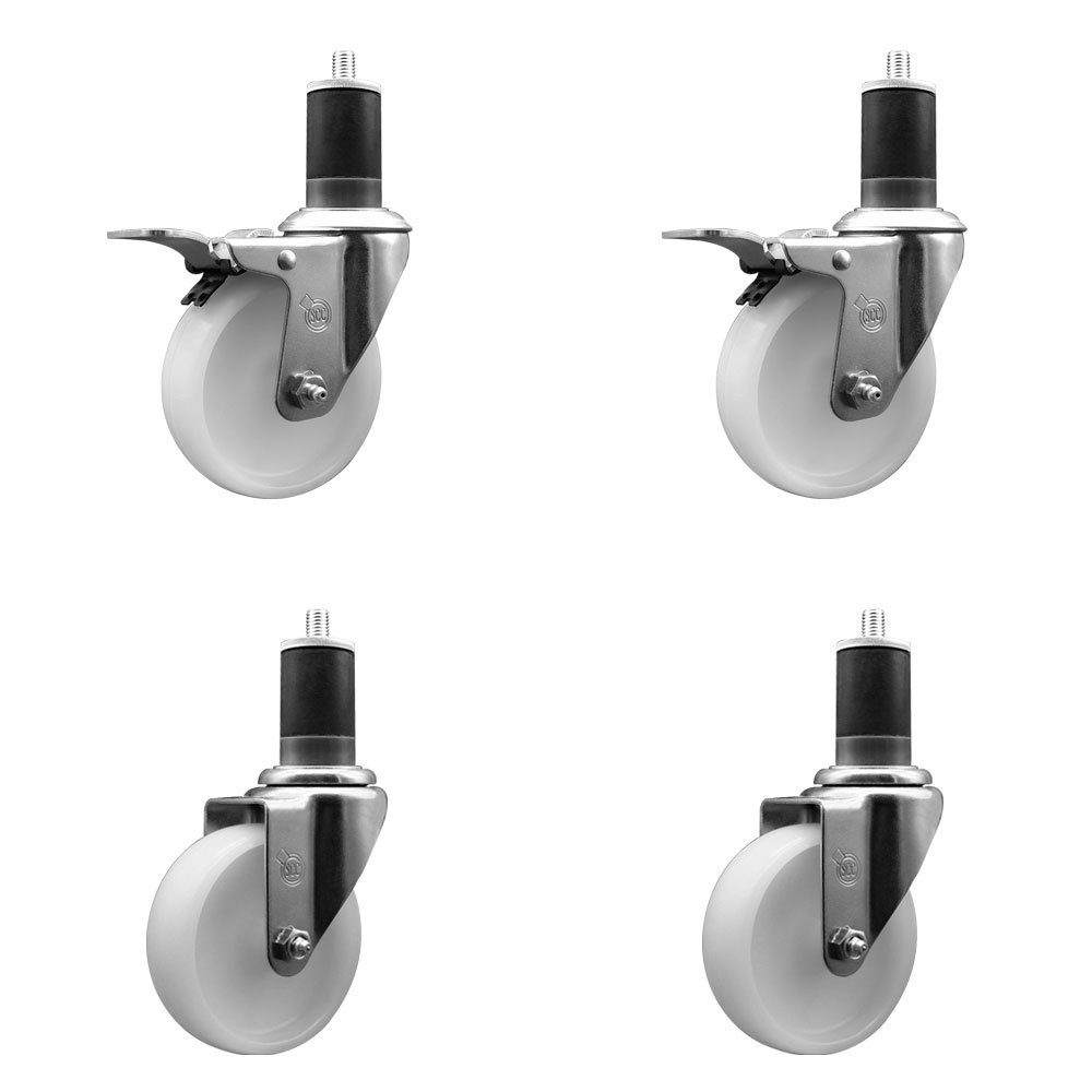 Nylon Swivel Expanding Stem Caster Set of 4 with 4 Inch White Wheel and 1-5/8" Stems  - Includes 2 Swivel with Total Locking Brakes and 2 Swivel - 1200 lbs. Total Capacity - Service Caster Brand — photo 1