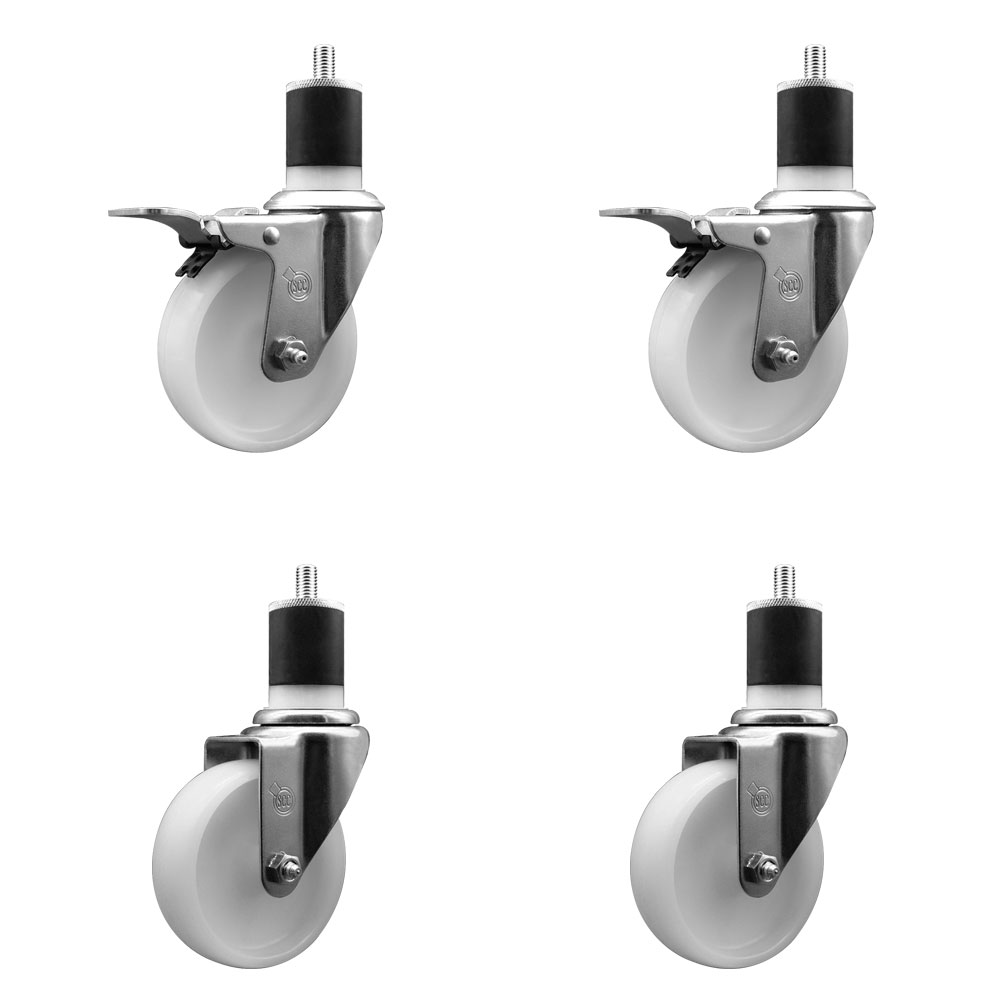 Stainless Steel Nylon Swivel Expanding Stem Caster Set of 4 with 4 Inch White Wheels and 1-7/8" Stems - Includes 2 Swivel with Total Locking Brakes - 1200 lbs. Total Capacity - Service Caster Brand — photo 1