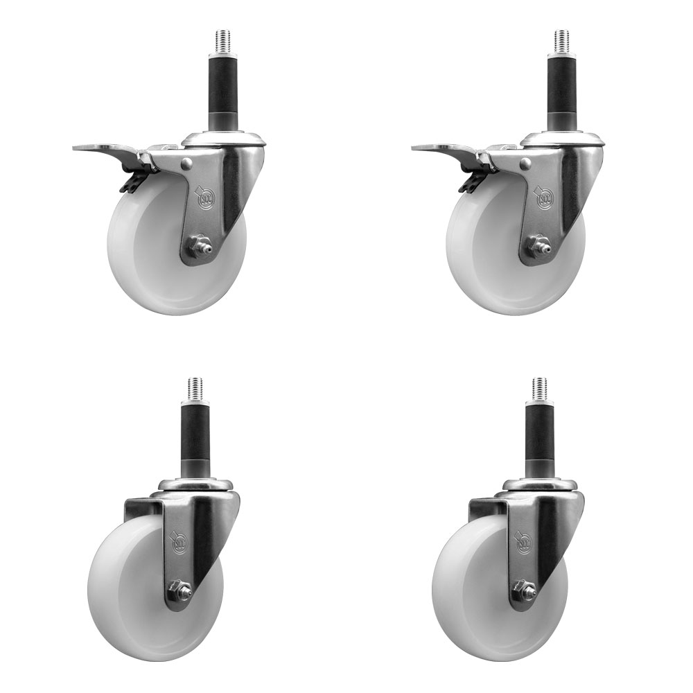 Nylon Swivel Expanding Stem Caster Set of 4 with 4 Inch White Wheel and 1" Stems - Includes 2 Swivel with Total Locking Brakes and 2 Swivel - 1200 lbs. Total Capacity - Service Caster Brand — photo 1