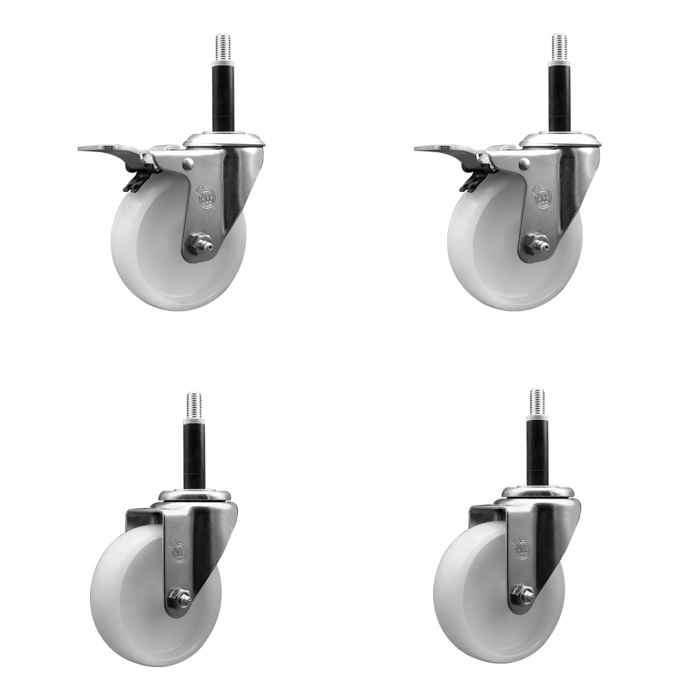 Nylon Swivel Expanding Stem Caster Set of 4 with 4 Inch White Wheel and 3/4" Stems  - Includes 2 Swivel with Total Locking Brakes and 2 Swivel - 1200 lbs. Total Capacity - Service Caster Brand — photo 1