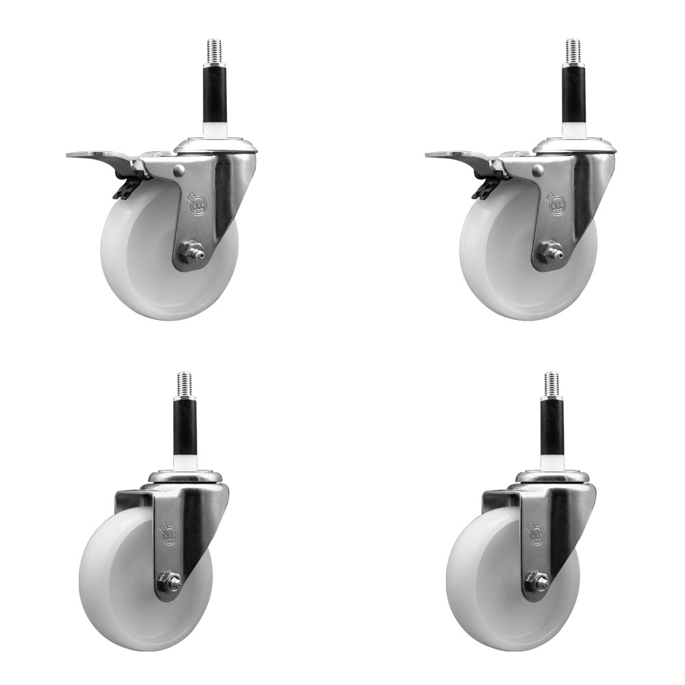 Nylon Swivel Expanding Stem Caster Set of 4 with 4 Inch White Wheel and 7/8" Stems  - Includes 2 Swivel with Total Locking Brakes and 2 Swivel - 1200 lbs. Total Capacity - Service Caster Brand — photo 1