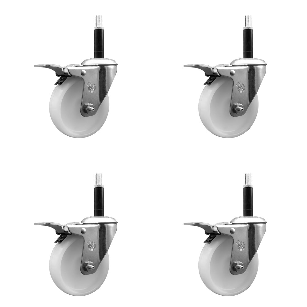 Nylon Swivel Expanding Stem Caster Set of 4 with 4 Inch White Wheel and 3/4" Stems - Includes 4 Swivel with Total Lock Brakes - 1200 lbs. Total Capacity - Service Caster Brand — photo 1