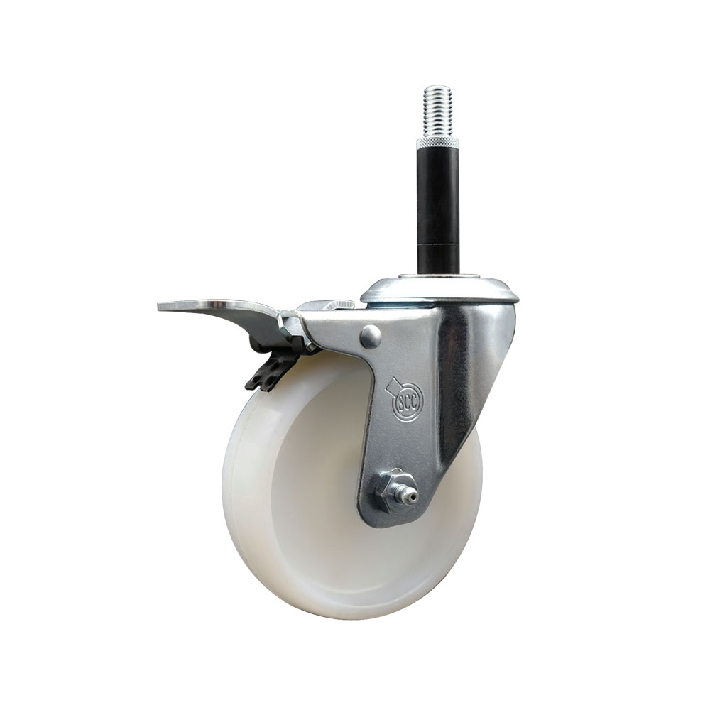 Nylon Expanding Stem Swivel Caster with 4 Inch White Wheel and 3/4" Stem & Total Locking Brake - 300 lbs. Capacity Per Caster - Service Caster Brand — photo 1