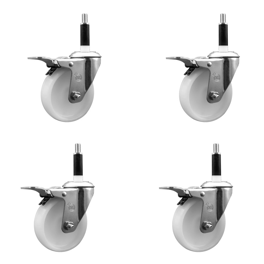 Nylon Swivel Expanding Stem Caster Set of 4 with 4 Inch White Wheel and 7/8" Stems - Includes 4 Swivel with Total Lock Brakes - 1200 lbs. Total Capacity - Service Caster Brand — photo 1
