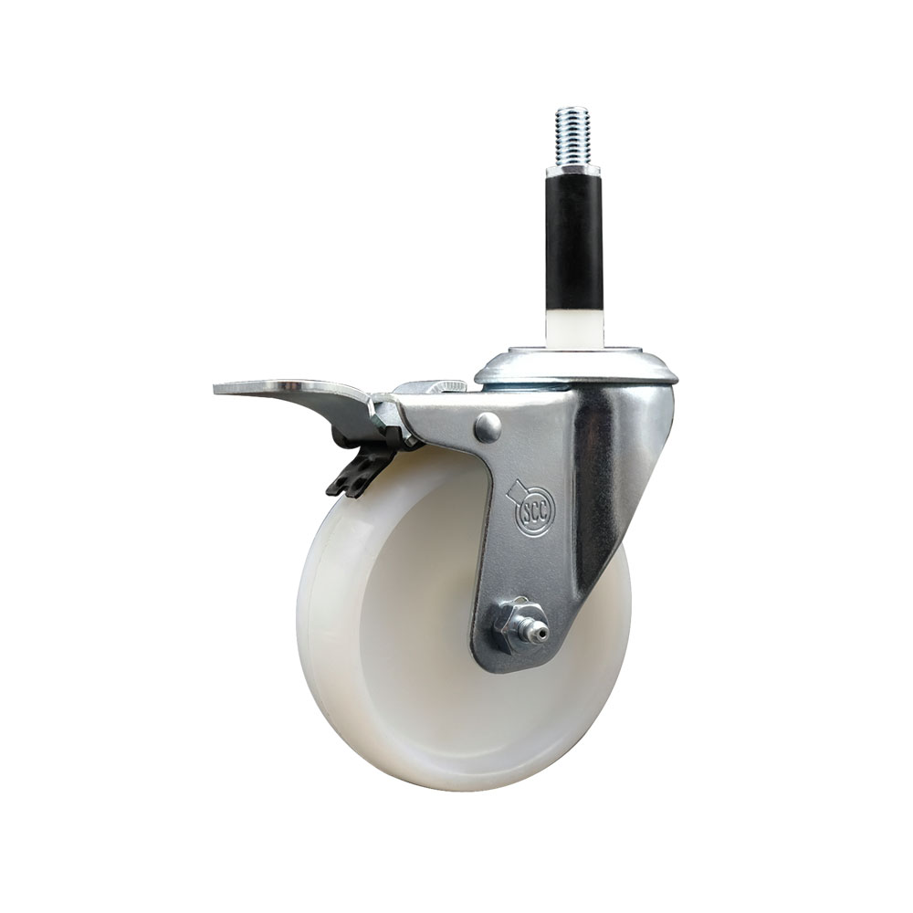 Nylon Expanding Stem Swivel Caster with 4 Inch White Wheel and 7/8" Stem & Total Locking Brake - 300 lbs. Capacity Per Caster - Service Caster Brand — photo 1