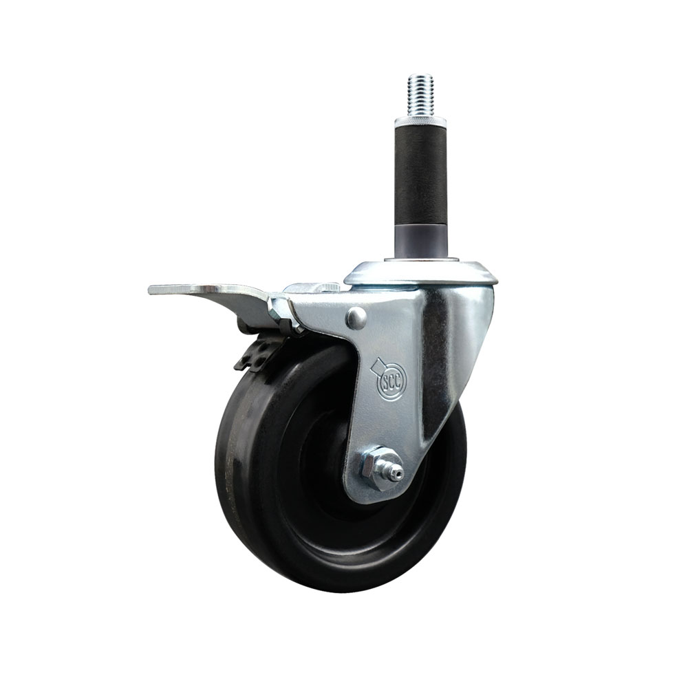 Phenolic Swivel Expanding Stem Caster w/Roller Bearing - 4" x 1.25" Black Wheel and 1" Stem & Total Locking Brake - 300 lbs Capacity/Caster - Service Caster Brand — photo 1