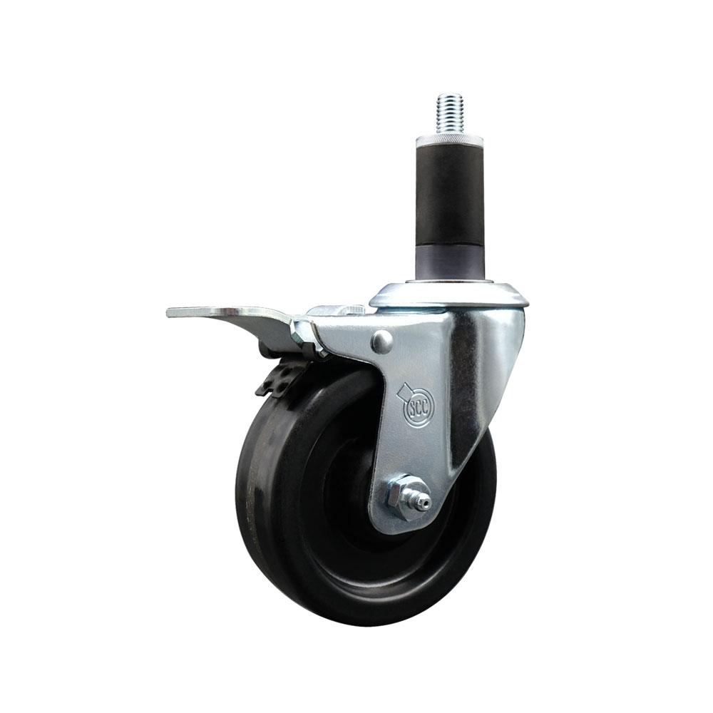 Phenolic Swivel Expanding Stem Caster w/Roller Bearing - 4" x 1.25" Black Wheel and 1-1/4" Stem & Total Locking Brake - 300 lbs Capacity/Caster - Service Caster Brand — photo 1