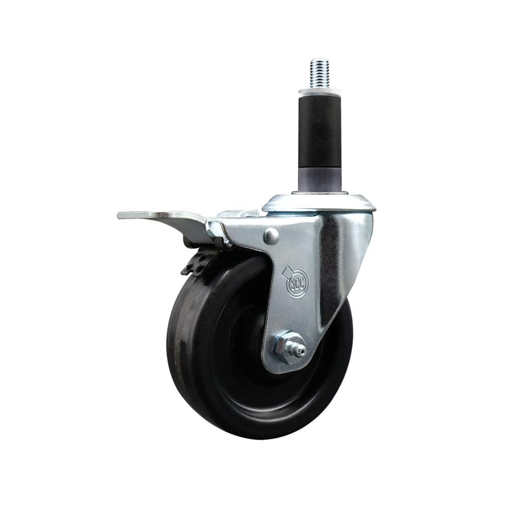 Phenolic Swivel Expanding Stem Swivel Caster with 4 Inch Black Wheel and 1-1/8" Stem & Total Locking Brake - 300 lbs. Capacity Per Caster - Service Caster Brand — photo 1