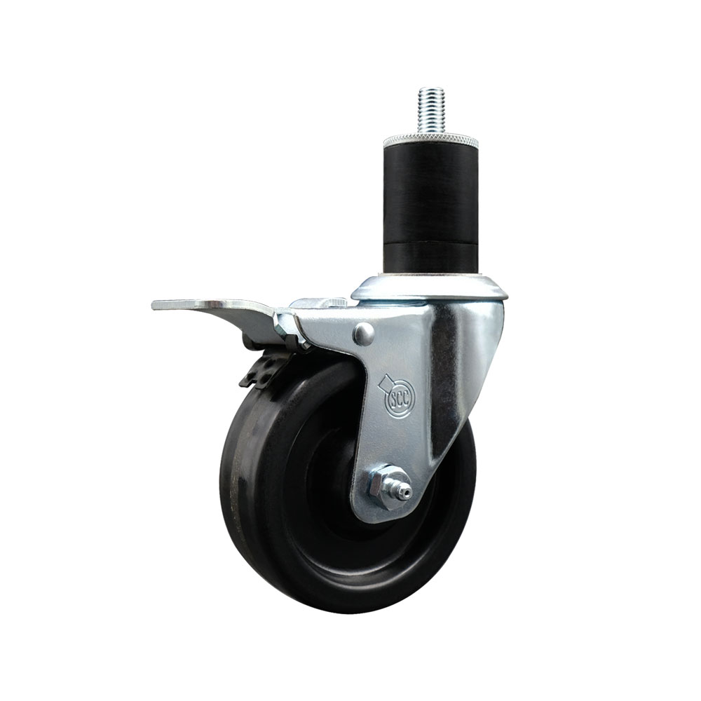 Phenolic Swivel Expanding Stem Swivel Caster with 4 Inch Black Wheel and 1-3/8" Stem & Total Locking Brake - 300 lbs. Capacity Per Caster - Service Caster Brand — photo 1