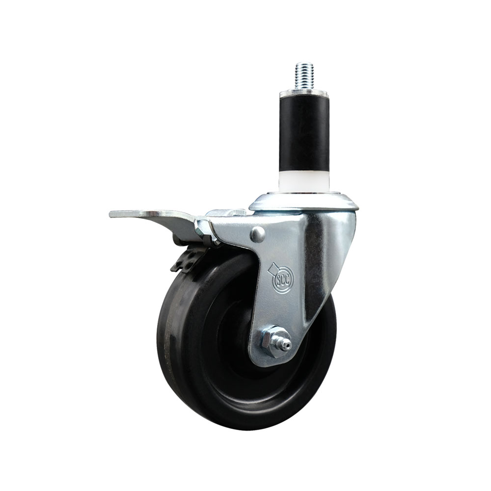 Phenolic Swivel Expanding Stem Caster w/Roller Bearing - 4" x 1.25" Black Wheel and 1-3/8" Stem & Total Locking Brake - 300 lbs Capacity/Caster - Service Caster Brand — photo 1