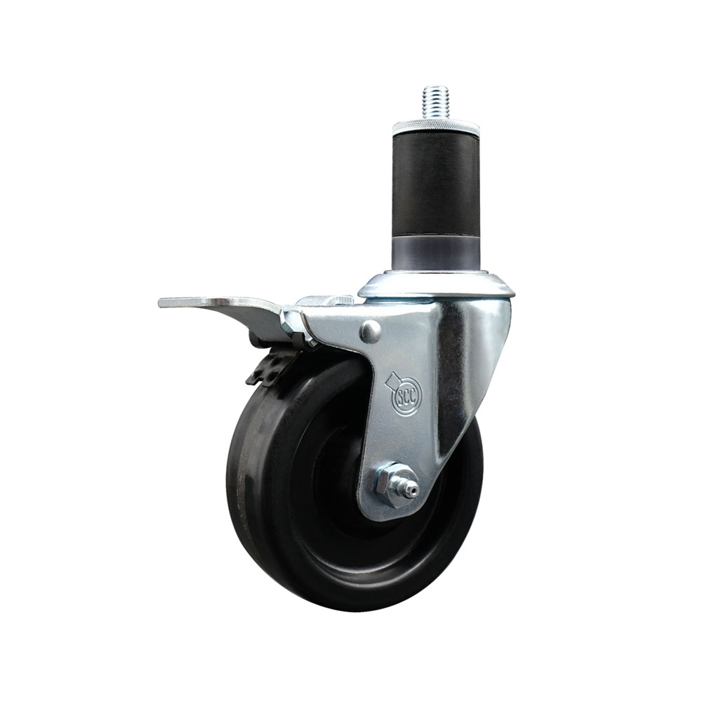 Phenolic Swivel Expanding Stem Caster w/Roller Bearing - 4" x 1.25" Black Wheel and 1-5/8" Stem & Total Locking Brake - 300 lbs Capacity/Caster - Service Caster Brand — photo 1