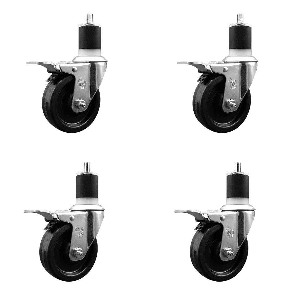 Phenolic Swivel Expanding Stem Caster Set of 4 with Roller Bearings - 4" x 1.25" Black Wheels and 1-7/8" Stems - Includes 4 with Total Lock Brakes - 1200 lbs Total Capacity - Service Caster Brand — photo 1