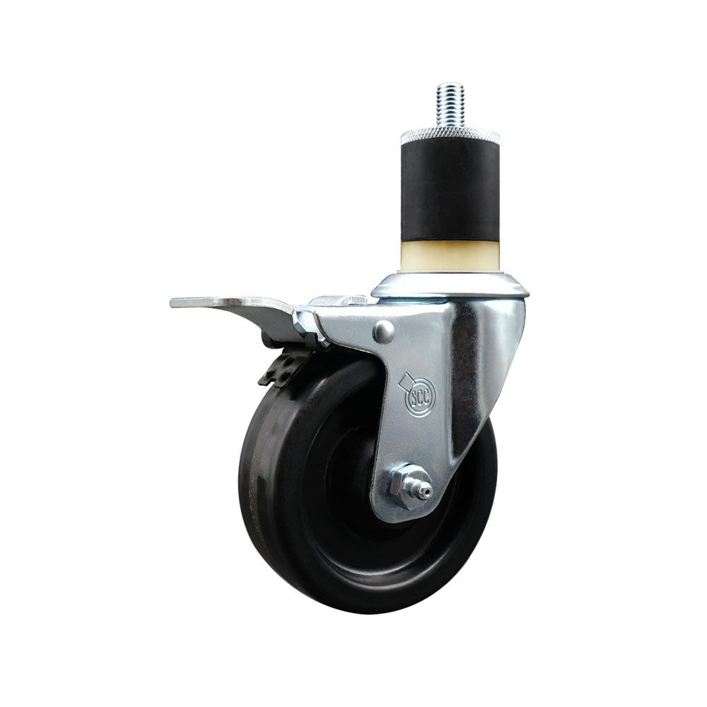 Phenolic Swivel Expanding Stem Swivel Caster with 4 Inch Black Wheel and 1-7/8" Stem & Total Locking Brake - 300 lbs. Capacity Per Caster - Service Caster Brand — photo 1
