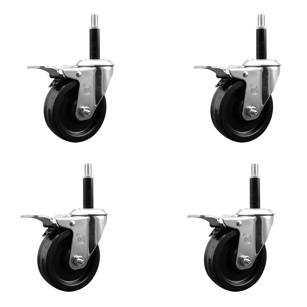 Phenolic Swivel Expanding Stem Caster Set of 4 with Roller Bearings - 4" x 1.25" Black Wheels and 3/4" Stems - Includes 4 with Total Lock Brakes - 1200 lbs Total Capacity - Service Caster Brand — photo 1