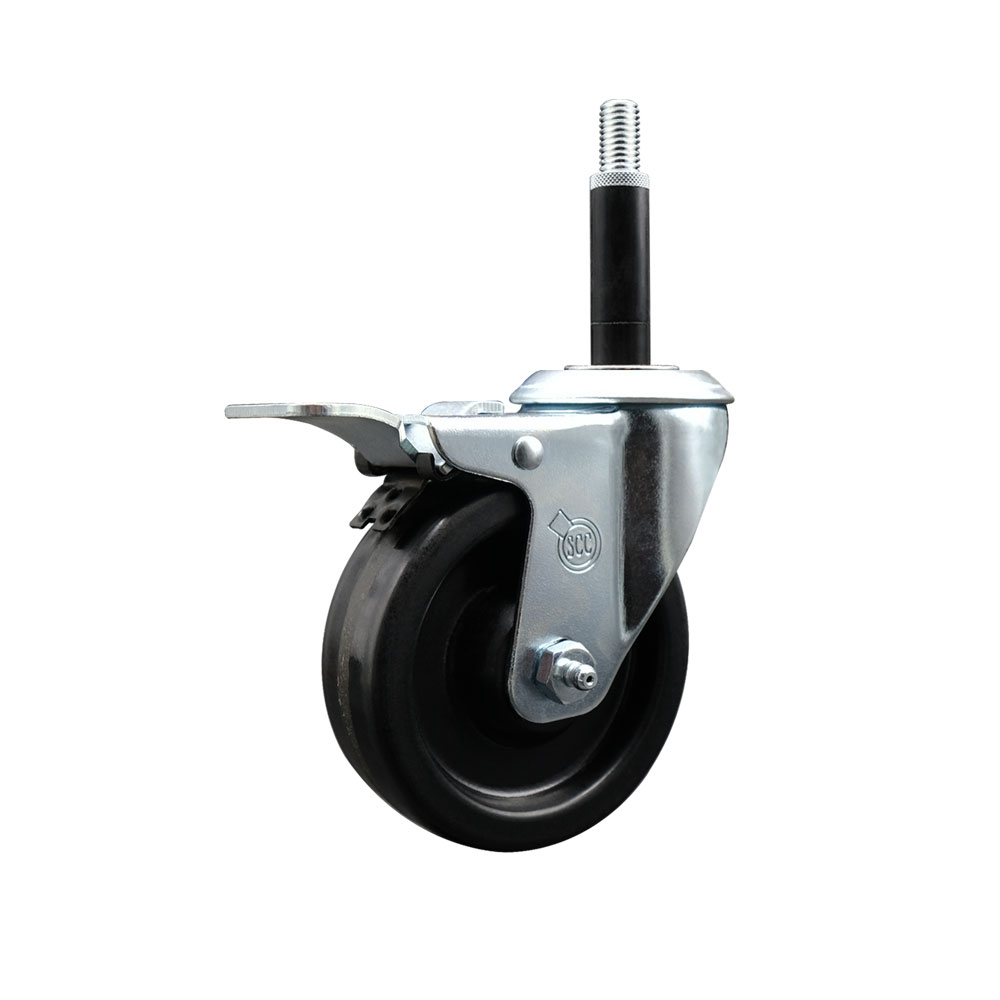 Phenolic Swivel Expanding Stem Caster w/Roller Bearing - 4" x 1.25" Black Wheel and 3/4" Stem & Total Locking Brake - 300 lbs Capacity/Caster - Service Caster Brand — photo 1