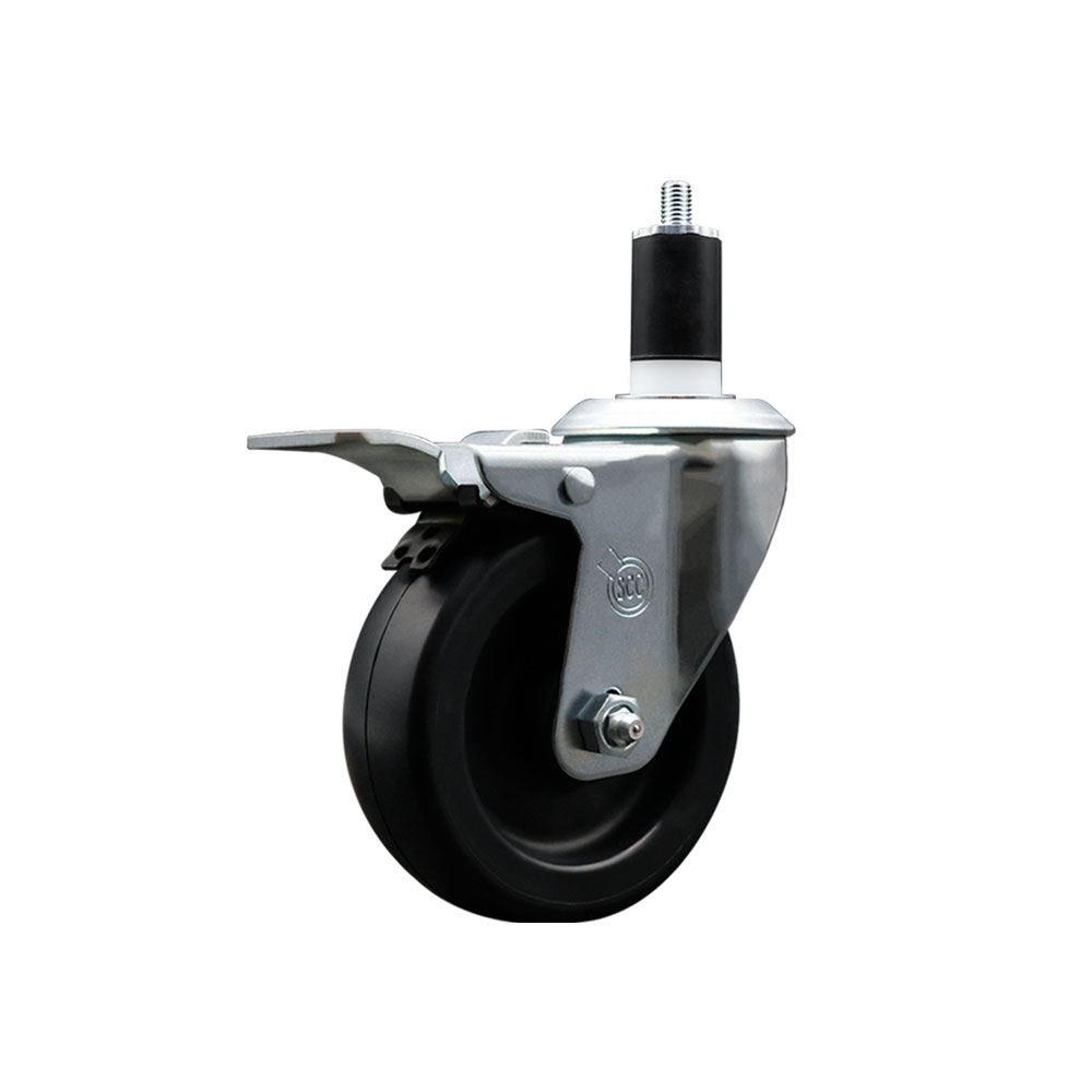 Polyolefin Expanding Stem Swivel Caster Wheel with 4 Inch Black Wheel and 1-1/2" Stem and Total Lock Brake - 350 lbs. Capacity Per Caster - Service Caster Brand — photo 1