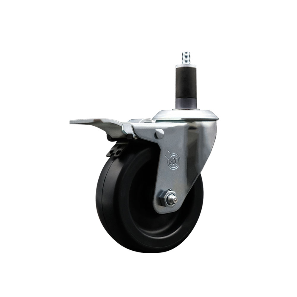 Polyolefin Expanding Stem Swivel Caster Wheel with 4 Inch Black Wheel and 1-1/4" Stem and Total Lock Brake - 350 lbs. Capacity Per Caster - Service Caster Brand — photo 1