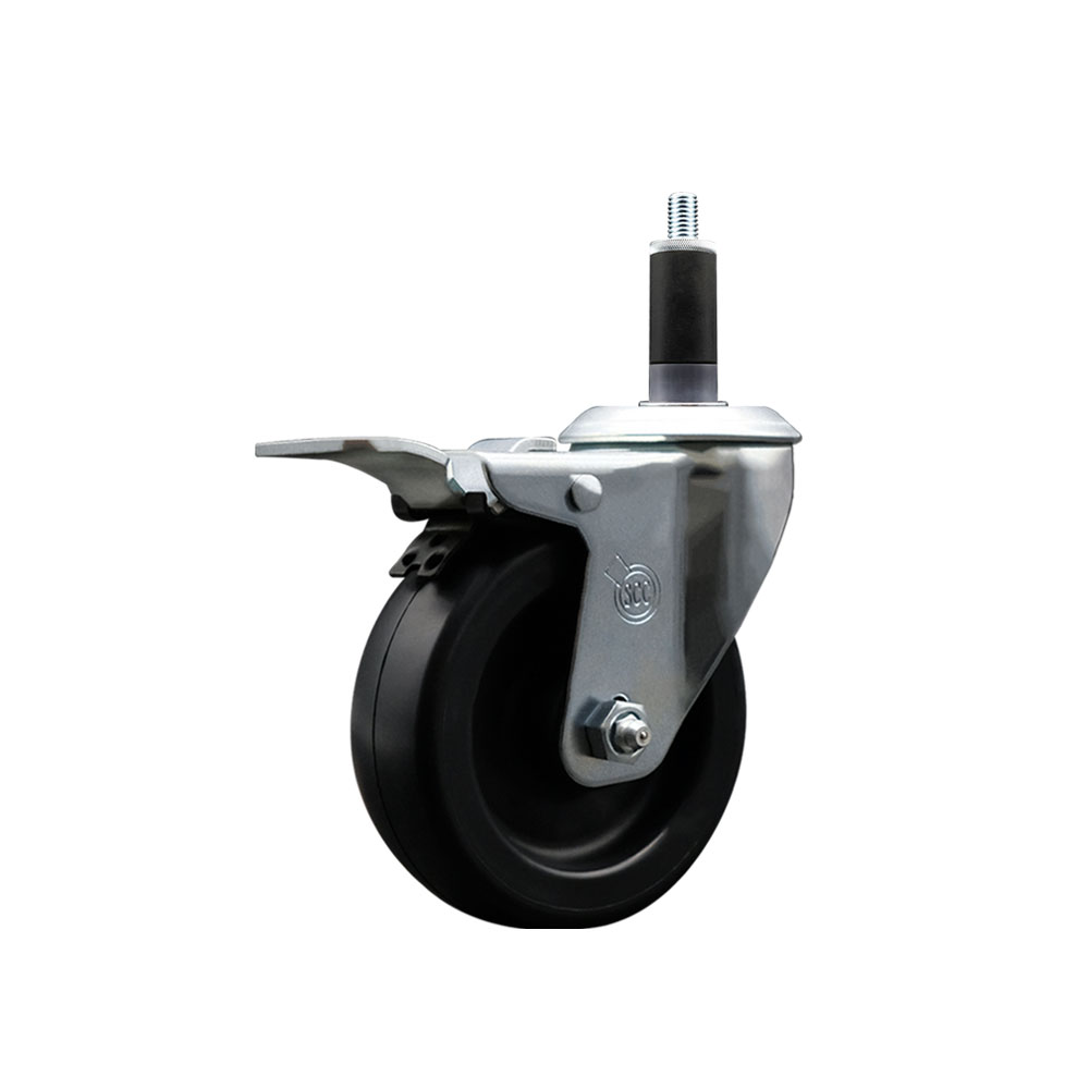 Polyolefin Expanding Stem Swivel Caster Wheel with 4 Inch Black Wheel and 1-1/8" Stem and Total Lock Brake - 350 lbs. Capacity Per Caster - Service Caster Brand — photo 1