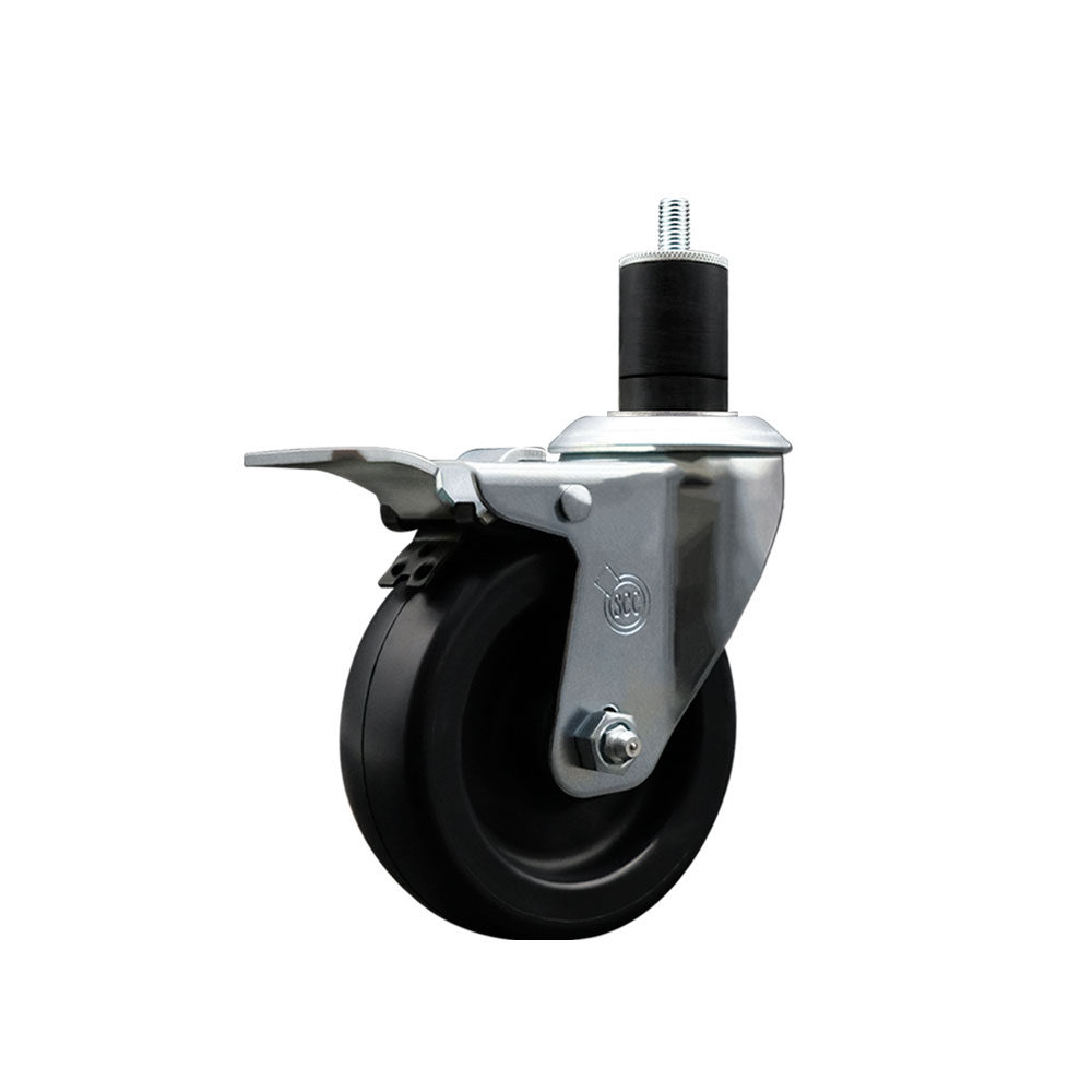 Polyolefin Expanding Stem Swivel Caster Wheel with 4 Inch Black Wheel and 1-3/4" Stem and Total Lock Brake - 350 lbs. Capacity Per Caster - Service Caster Brand — photo 1