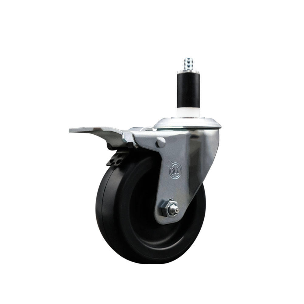 Polyolefin Expanding Stem Swivel Caster Wheel with 4 Inch Black Wheel and 1-3/8" Stem and Total Lock Brake - 350 lbs. Capacity Per Caster - Service Caster Brand — photo 1