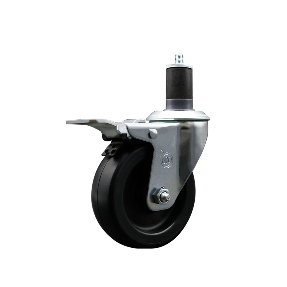Polyolefin Expanding Stem Swivel Caster Wheel with 4 Inch Black Wheel and 1-5/8" Stem and Total Lock Brake - 350 lbs. Capacity Per Caster - Service Caster Brand — photo 1