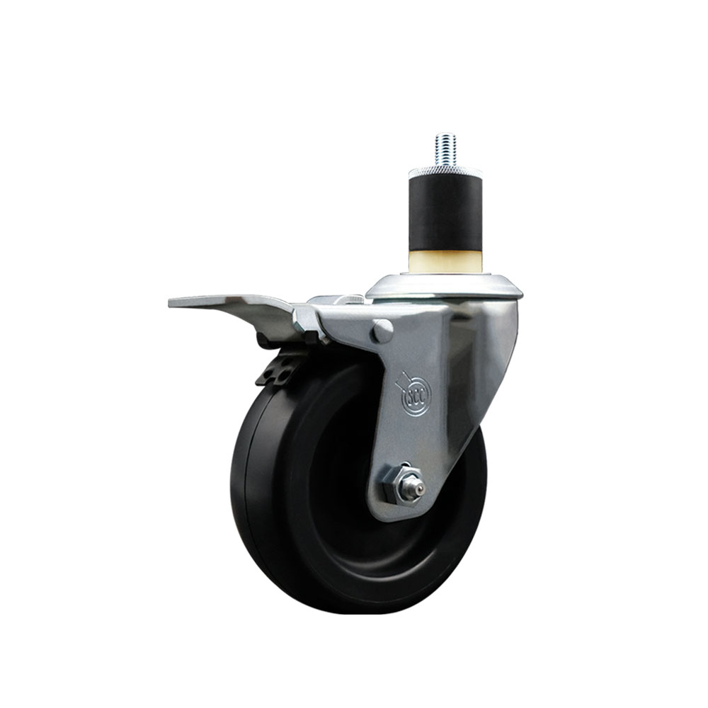 Polyolefin Expanding Stem Swivel Caster Wheel with 4 Inch Black Wheel and 1-7/8" Stem and Total Lock Brake - 350 lbs. Capacity Per Caster - Service Caster Brand — photo 1